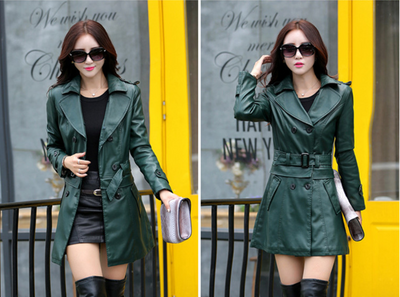 Women's Slim-fit PU Leather Trench Coat - Stylish & Comfortable Outerwear - - Leather & Suede - Carvan Mart