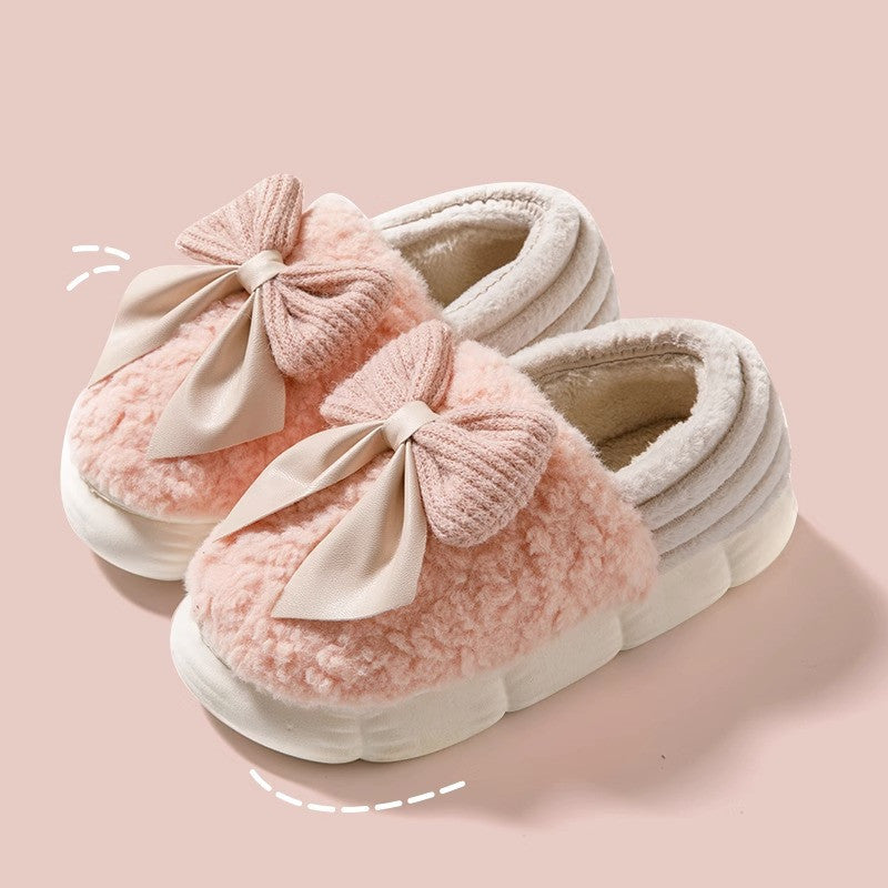 Women's Cozy Bowknot Slippers - Fleece-Lined Indoor House Shoes - Pink - Women's Slippers - Carvan Mart