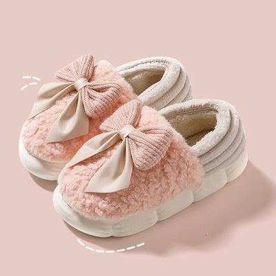 Women's Cozy Bowknot Slippers - Fleece-Lined Indoor House Shoes - Pink - Women's Slippers - Carvan Mart