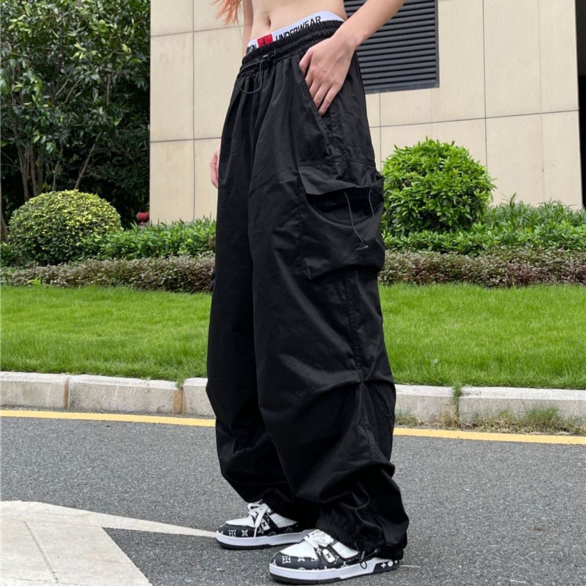 Women's Hip Hop Loose Cargo Pants with Pockets - Versatile Wide Leg Street Style Trousers - Black - Pants & Capris - Carvan Mart