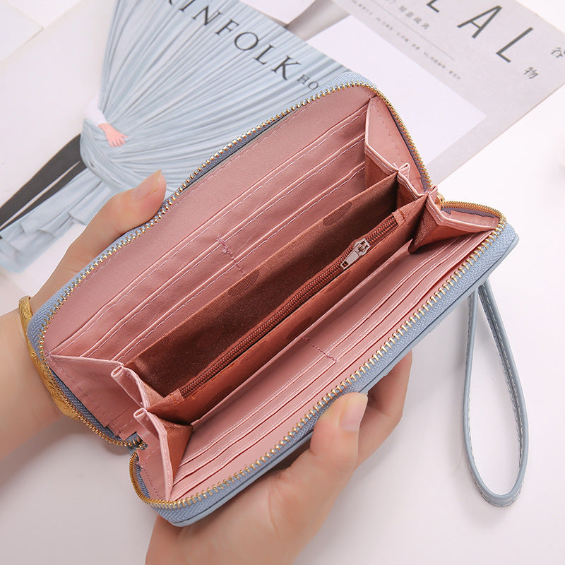 Long Crown Embroidery Thread Single Zip Clutch Wallet Women - Carvan Mart