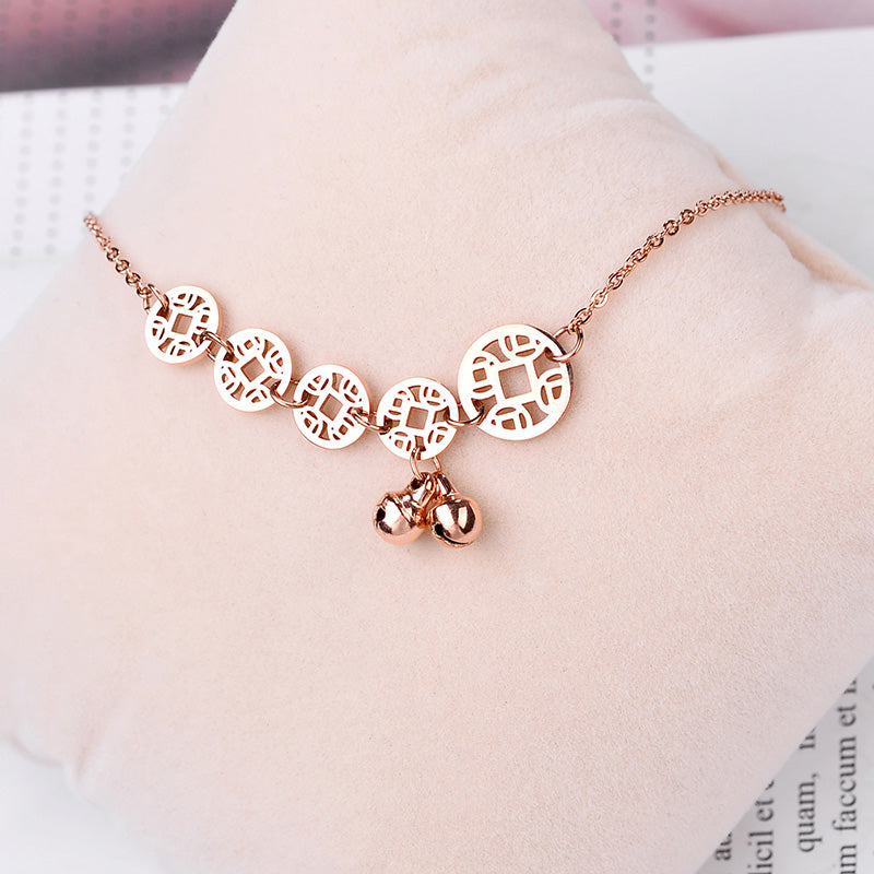 Rose Gold Bells Anklet Boho Stainless Steel Coin Charms Chain Anklets - Carvan Mart
