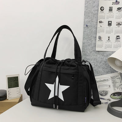 Trendy Women's Canvas Crossbody Handbag - Stylish Five-Pointed Star Design - Black - Shoulder Bags - Carvan Mart