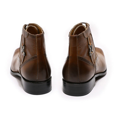 Men's Pointed Leather Boots Front Lace-up  Boots - Carvan Mart