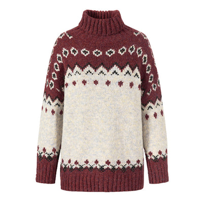Long Sleeve Jacquard Knitted Thick Sweater - Carvan Mart
