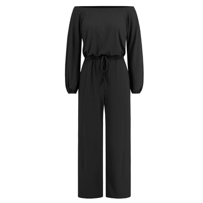 Casual Off-shoulder High Waist Lantern Sleeve Winter Jumpsuit - Black - Jumpsuits & Rompers - Carvan Mart