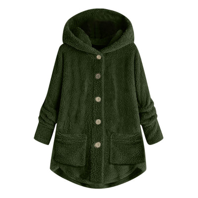 Hooded Plush Women's Cardigan Irregular Fleece Winter Top - Carvan Mart