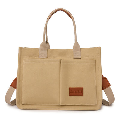 Stylish Canvas Tote Bag - Versatile and Chic - Khaki - Shoulder Bags - Carvan Mart