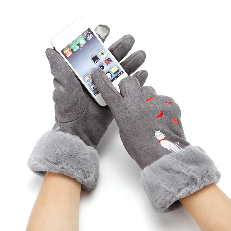 Gloves women winter suede gloves - Grey One size - Women Gloves & Mittens - Carvan Mart