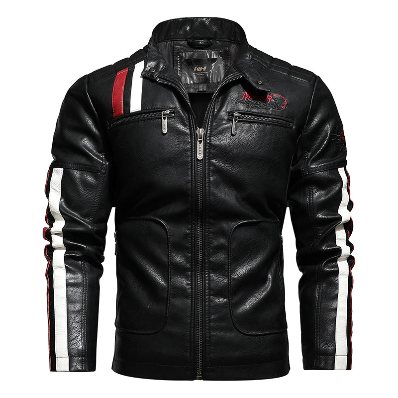 Men's Leather Short Embroidered Slim-fit Youth Lapel Leather Jacket - Carvan Mart