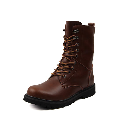 Winter high top men's shoes leather military boots men's plus fleece high top Martin boots - Carvan Mart