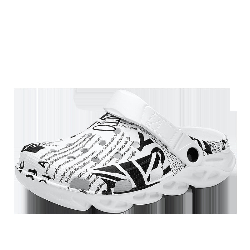 Carvan Comfortable Lightweight Graphic Clogs - Breathable Dual-Purpose Beach Sandals - White - Men's Sandals - Carvan Mart