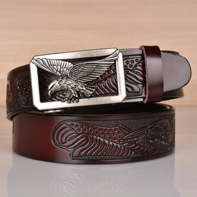 Leather Men's Belt Eagle Embossed - Carvan Mart