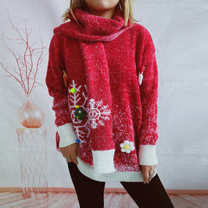 Women's Round Neck Long Sleeve Snowflake Three-dimensional Decoration Christmas Sweater - Carvan Mart