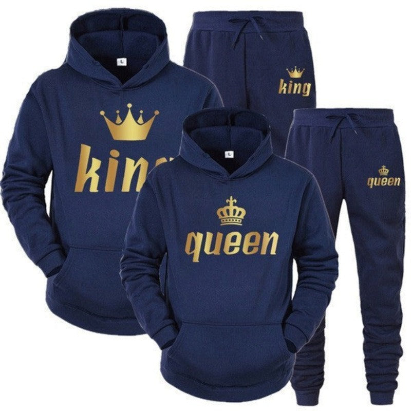 Matching King and Queen Couple Hoodies and Joggers Set - Perfect His and Hers Outfit - Blue - Suits & Sets - Carvan Mart