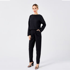 Stylish Sweater Two Piece Long Pants Set for Women - Comfortable Outfit - Black - Sweaters - Carvan Mart