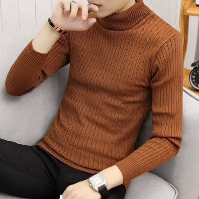 Slim-fit Sweater Men High Neck Bottoming T-shirt Sweater Men - Caramel - Men's Sweaters - Carvan Mart