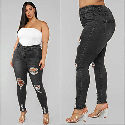 Curvy Women Jeans High Waist Ripped Plus Size Fat Jeans Pant - Carvan Mart