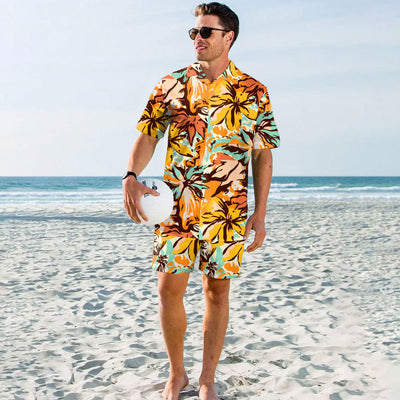 Men's Digital Printing Seaside Vacation Beach Pants Shirt Two-piece Set - Carvan Mart