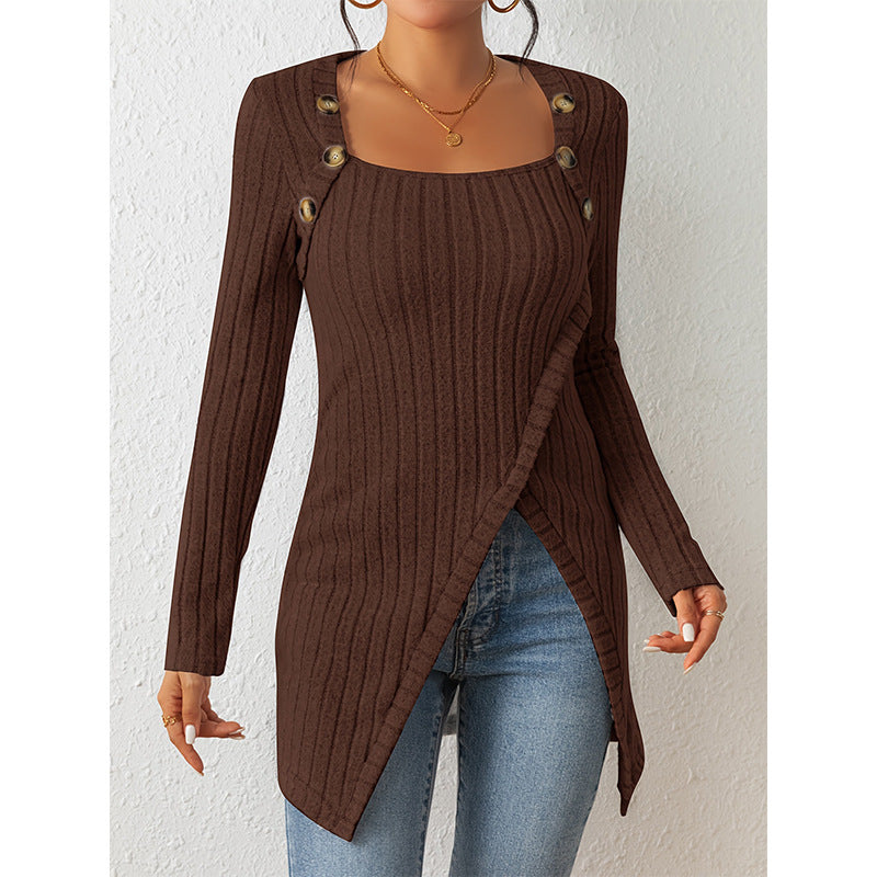Carvan Woman Square-neck Off-shoulder Slit Sweater - Carvan Mart Ltd