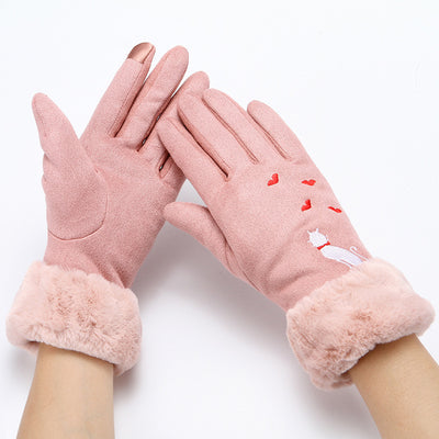 Gloves women winter suede gloves - Pink One size - Women Gloves & Mittens - Carvan Mart