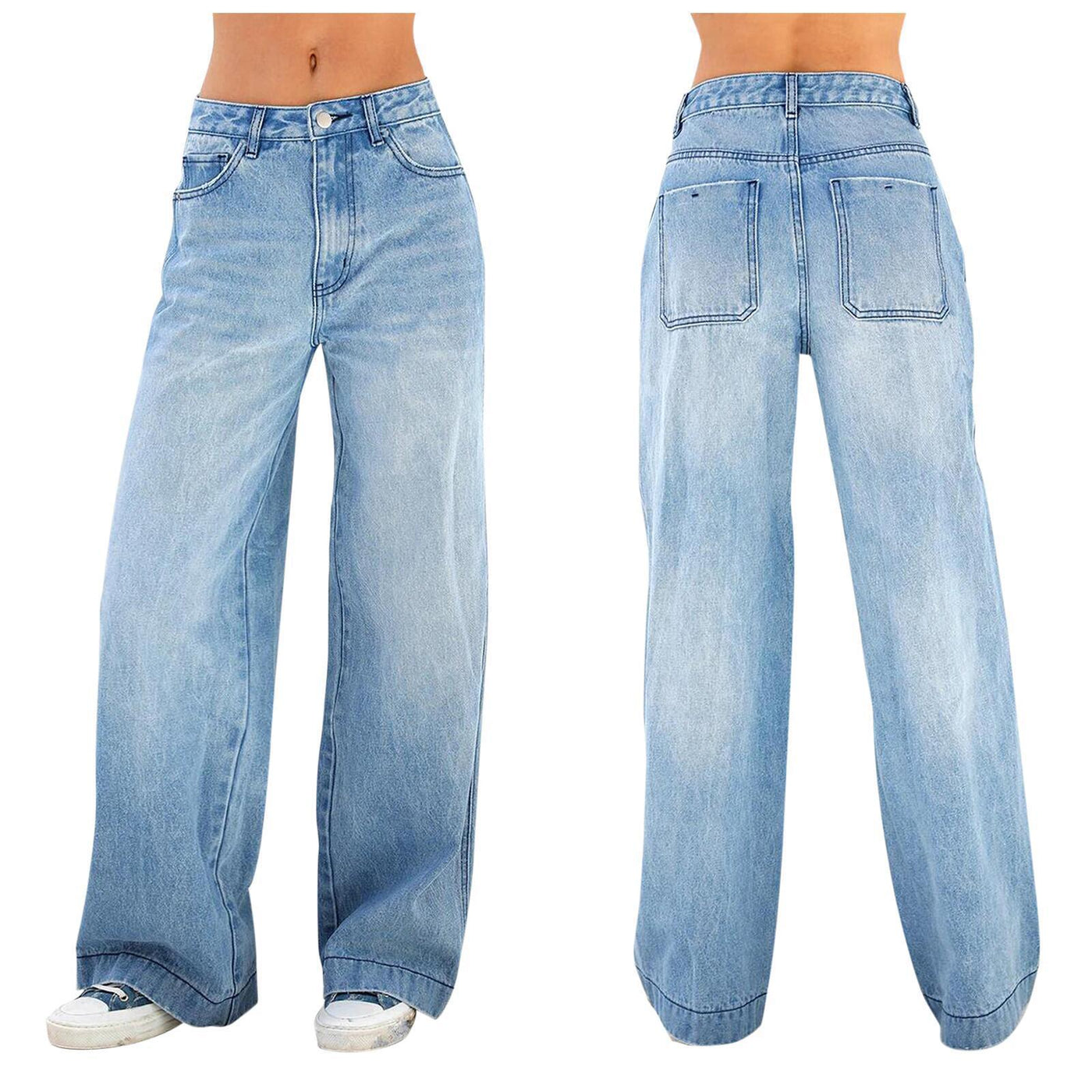 High Waist Loose Wide Leg Jeans for Women - Street Fashion Denim Relaxed Fit - Dark Blue - Women's Jeans - Carvan Mart