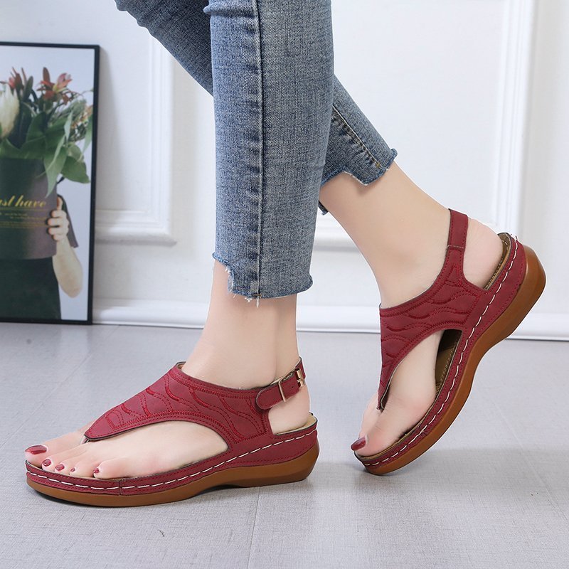 Casual Sandals Women's Wedge Heel Solid Color Flip Flop Sandals - Carvan Mart