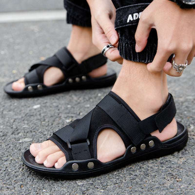 Casual Roman Sandals Men Strap Velcro Shoes - Carvan Mart