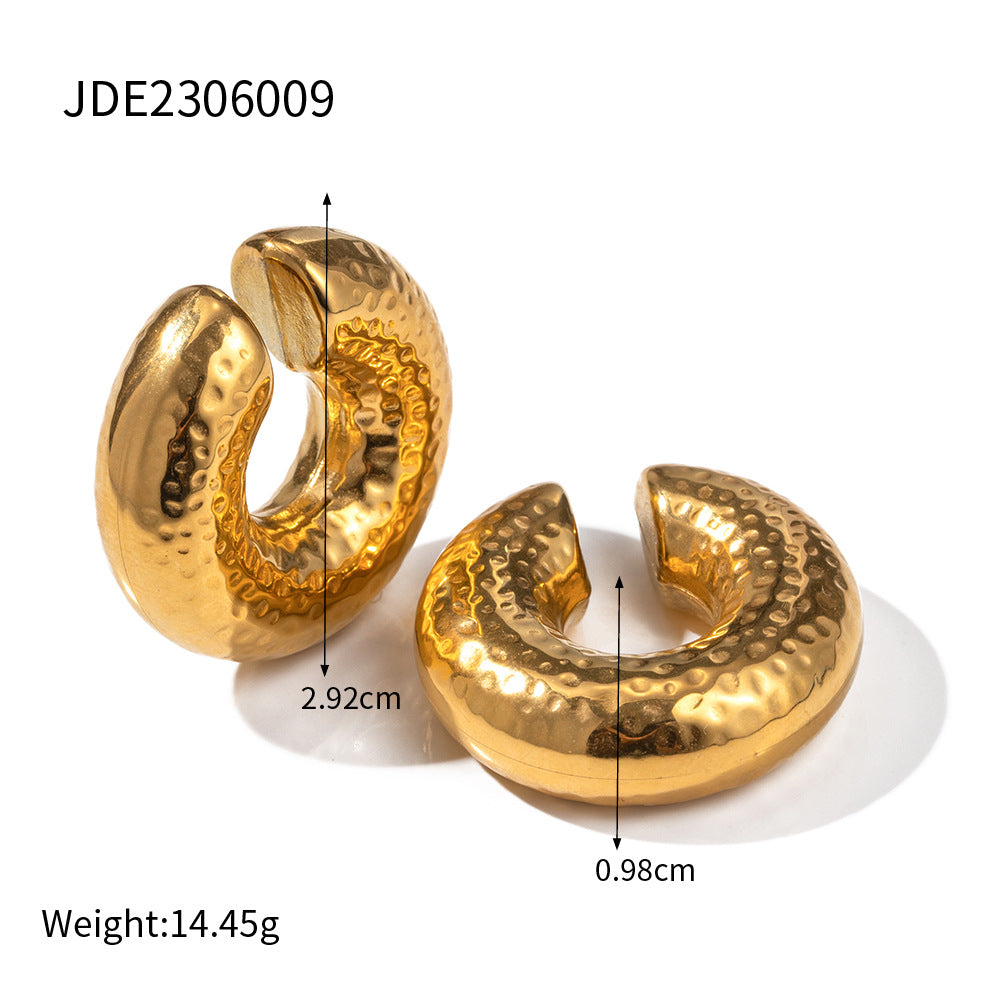 Women's Stainless Steel Coarse Grain Cylindrical Earrings - Gold - Earrings - Carvan Mart