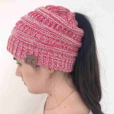 High Bun Ponytail Beanie Hat Chunky Soft Stretch Cable Knit Warm Fuzzy Lined Skull Beanie Acrylic Hats Men And Women - Carvan Mart