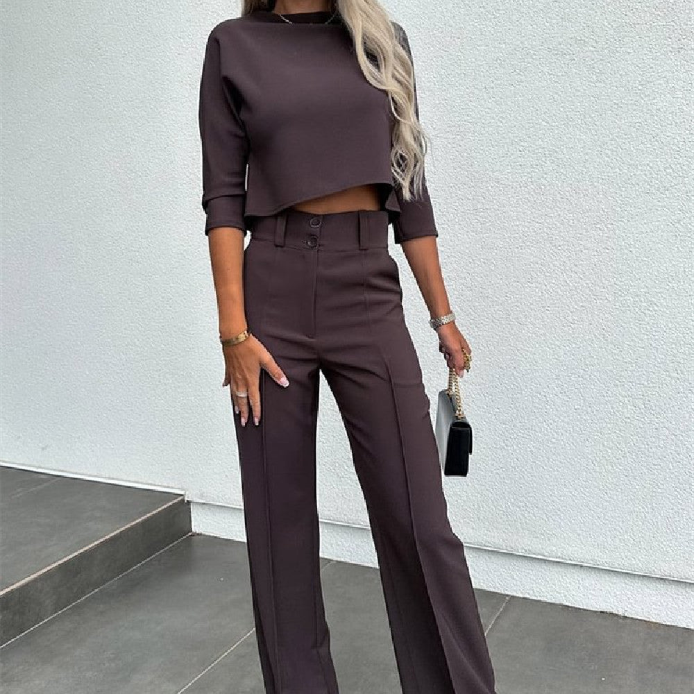 Women's 2pcs Suit Top High Waist Wide Leg Suit - Carvan Mart