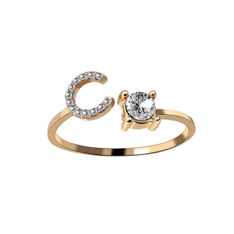 Letter Ring Fashion Jewelry Elegant Rings - Gold C - Women's Rings - Carvan Mart