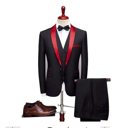 Mens Suits 3Pcs Formal Casual Slim High Quality Stylish Sets - Claret - Men Suits & Sets - Carvan Mart