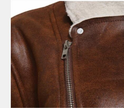 Faux Fur Collar Faux Leather Jacket - Carvan Mart