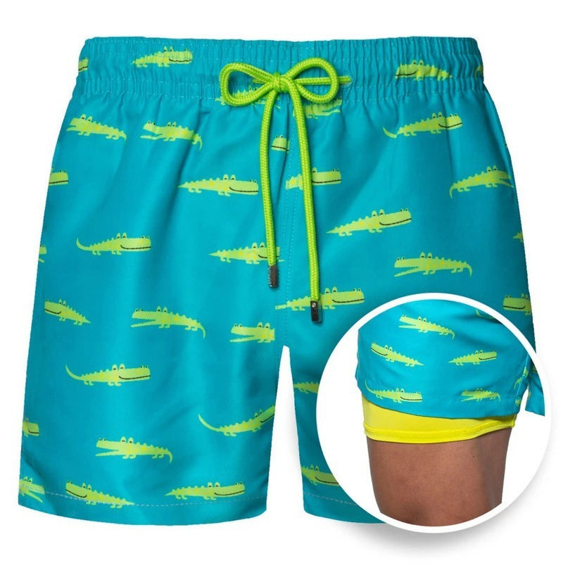 Men's Beach Shorts Printed Sports Double Layer Summer Shorts - Blue 5 - Men's Shorts - Carvan Mart