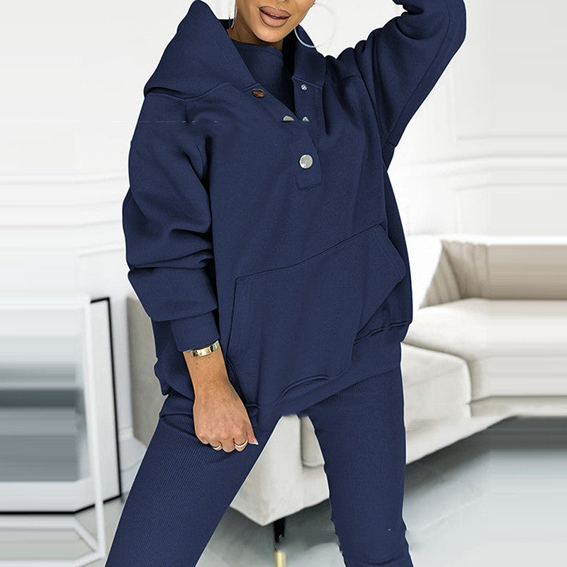 Women's Three Piece Suit Sports Loose Hooded Sweatshirt Vest And Slim Trousers - Carvan Mart