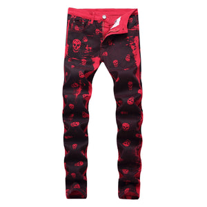 Skull red jeans men's casual jeans - Carvan Mart