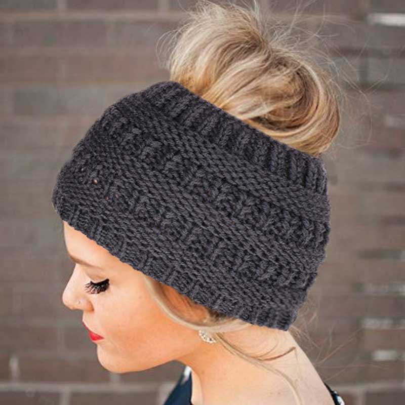 Women Headwrap Ponytail Beanies Hat Winter Warm Ear Warmer Head Wrap Casual Crochet Turban Hats Female Soft Knit Woolen Caps - Carvan Mart