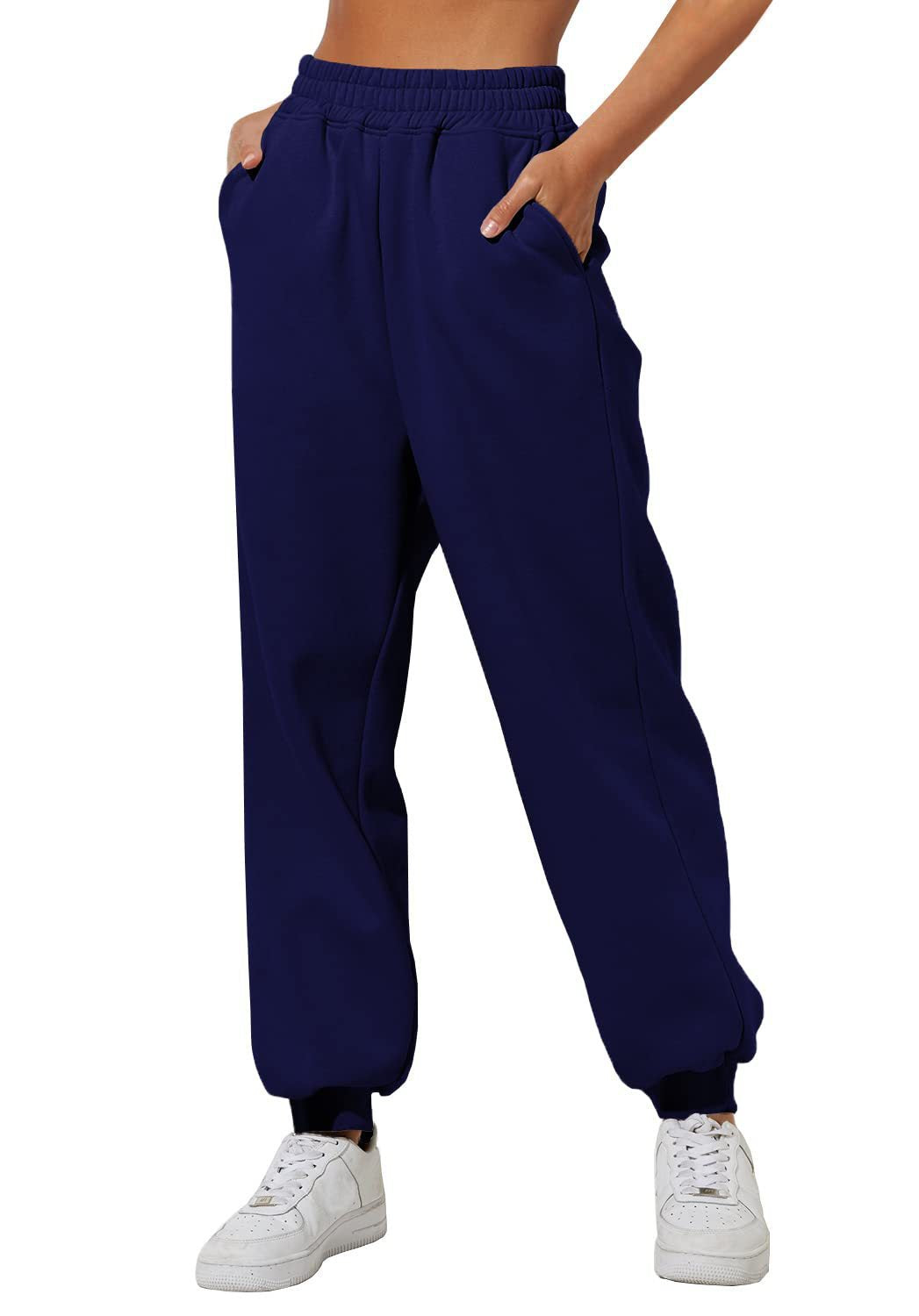 Women's Jogger Sweatpants - High-Waisted Drawstring Lounge Pants with Pockets - Navy Blue - Pants & Capris - Carvan Mart