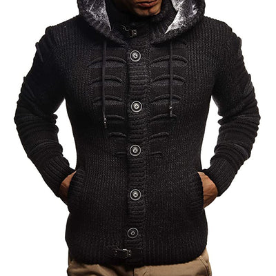 Sweater Men's Hooded Knitted Cardigan Jacket - Black - Men's Sweaters - Carvan Mart