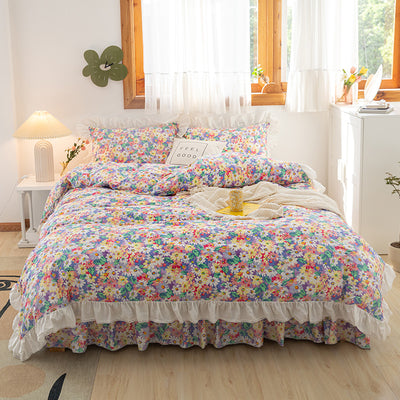 Lace Bed Skirt Set Of Four - Picking chrysanthemums - Bedding Sets - Carvan Mart