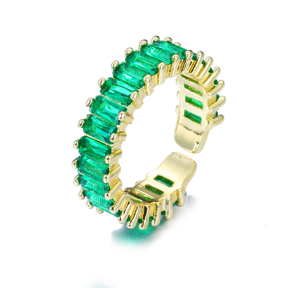 Fashion Emerald Open Zircon Ring Socialite Temperament Ring - - Women's Rings - Carvan Mart