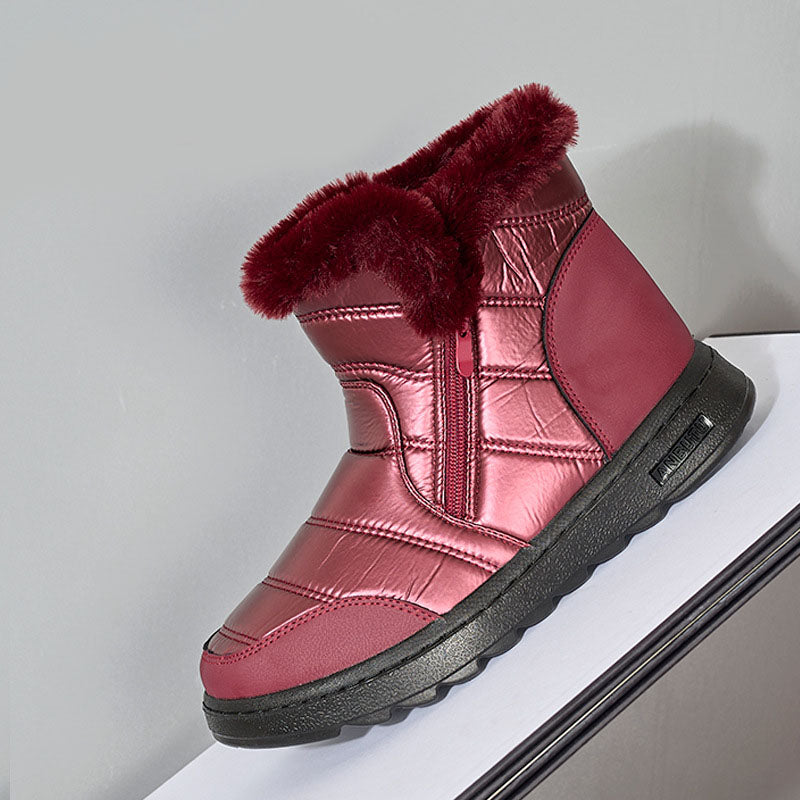 Thick Plush Snow Boots With Side Zipper High Top Platform Warm Women's Cotton Shoes Solid Waterproof Fleece Boot - Carvan Mart