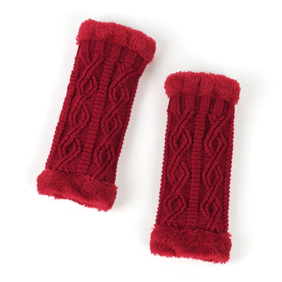 Rhombus Short Knitted Plus Fluff Thick Gloves - Carvan Mart