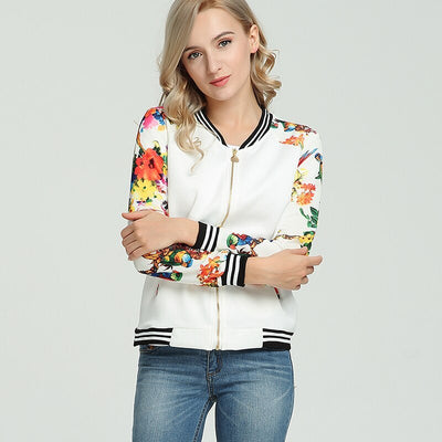 Floral Print Women's Bomber Jacket - Trendy Lightweight Zip-Up Coat - Carvan Mart