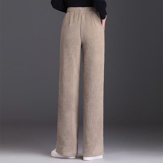 Winter Wide-leg Fleece Trousers Women Warm Straight-leg Casual Lamb Cashmere Pants Loose Sports Sweatpants - Carvan Mart Ltd