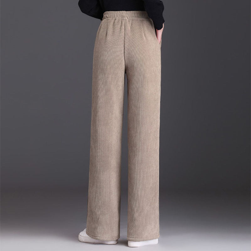 Winter Wide-leg Fleece Trousers Women Warm Straight-leg Casual Lamb Cashmere Pants Loose Sports Sweatpants - - Leggings - Carvan Mart