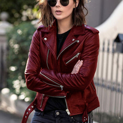 Stylish Women's Zipper Leather Jacket - 