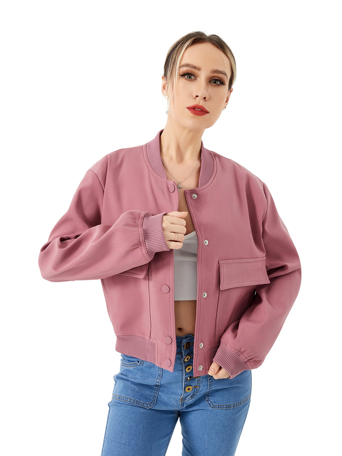 Women's Lightweight Cropped Bomber Jacket - Carvan Mart