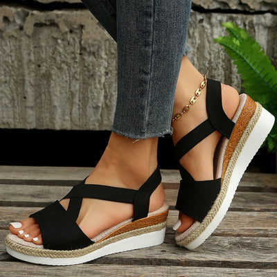 Women's Beach Shoes With Colorful Fish Mouth Woven Hollowed Out Horizontal Straps - Black - Women's Sandals - Carvan Mart